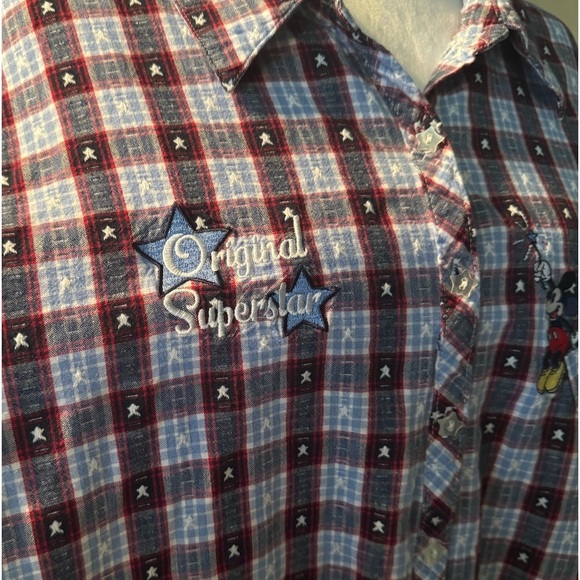 Y2K Disney Mickey Mouse Men’s Button Down Plaid Shirt - Picture 3 of 9